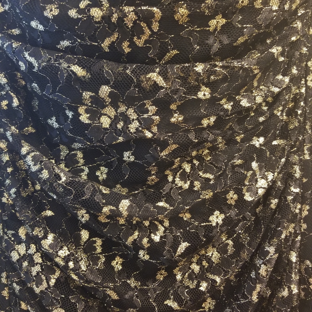 Black gold lace rouched strapless cocktail dress - Picture 5 of 5